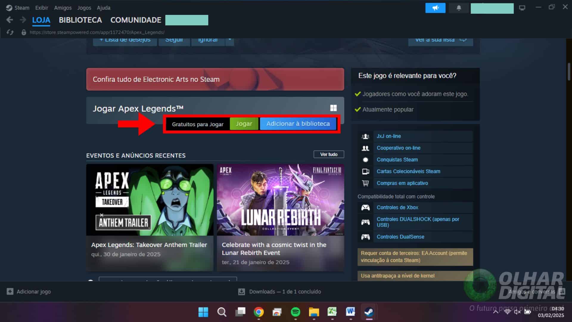 Adicionando o jogo à conta Steam