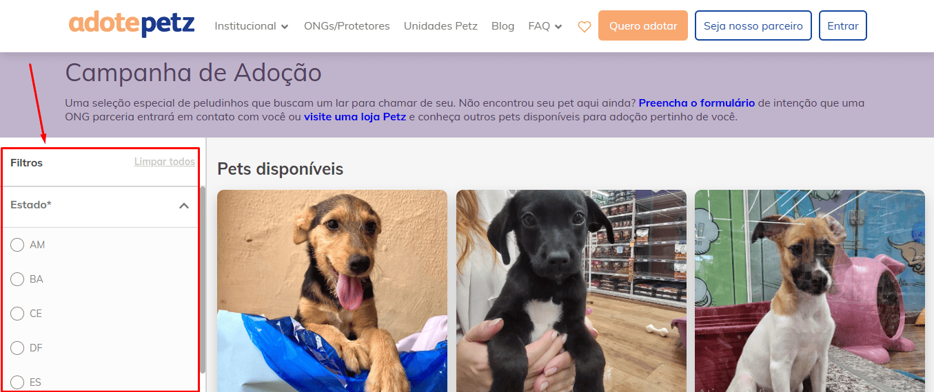 Passo 2 para encontrar um cão ou gato para adoção