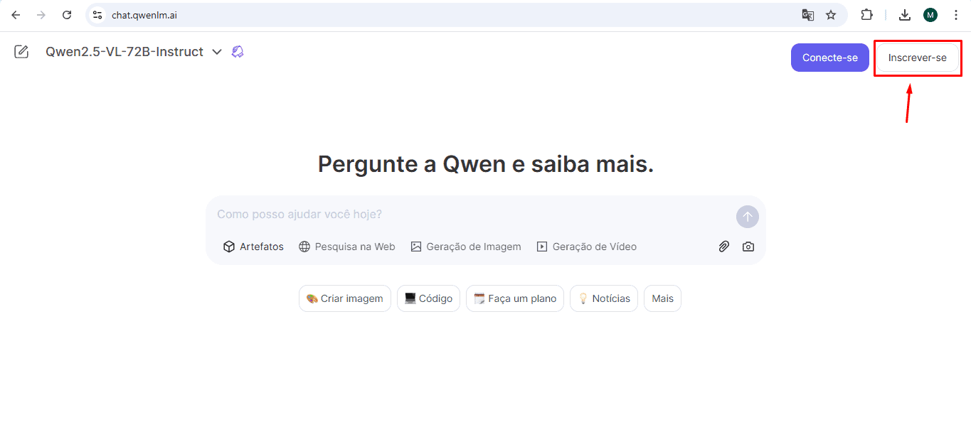 Processo de login no Qwen Chat