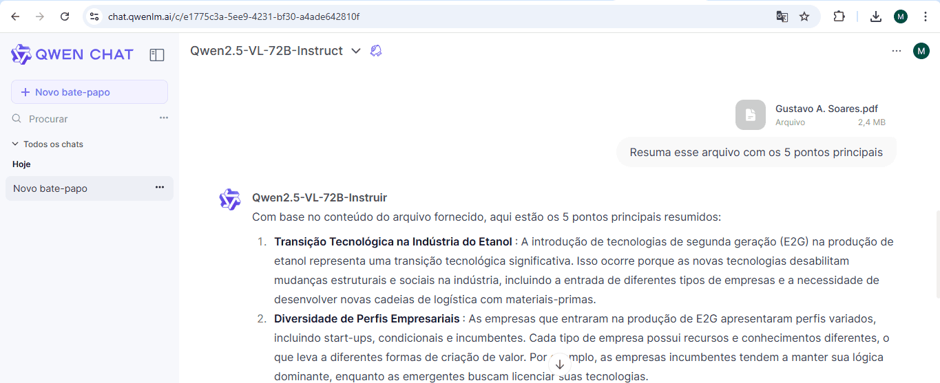 Resumindo um documento com o Qwen Chat