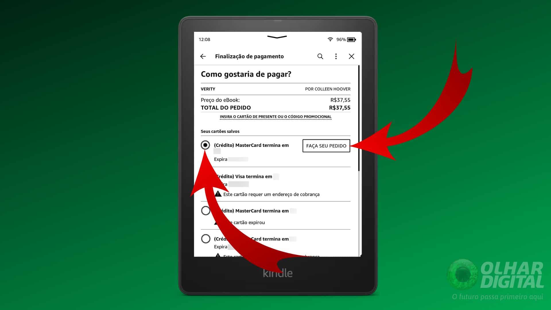 Confirmação de compra no Kindle