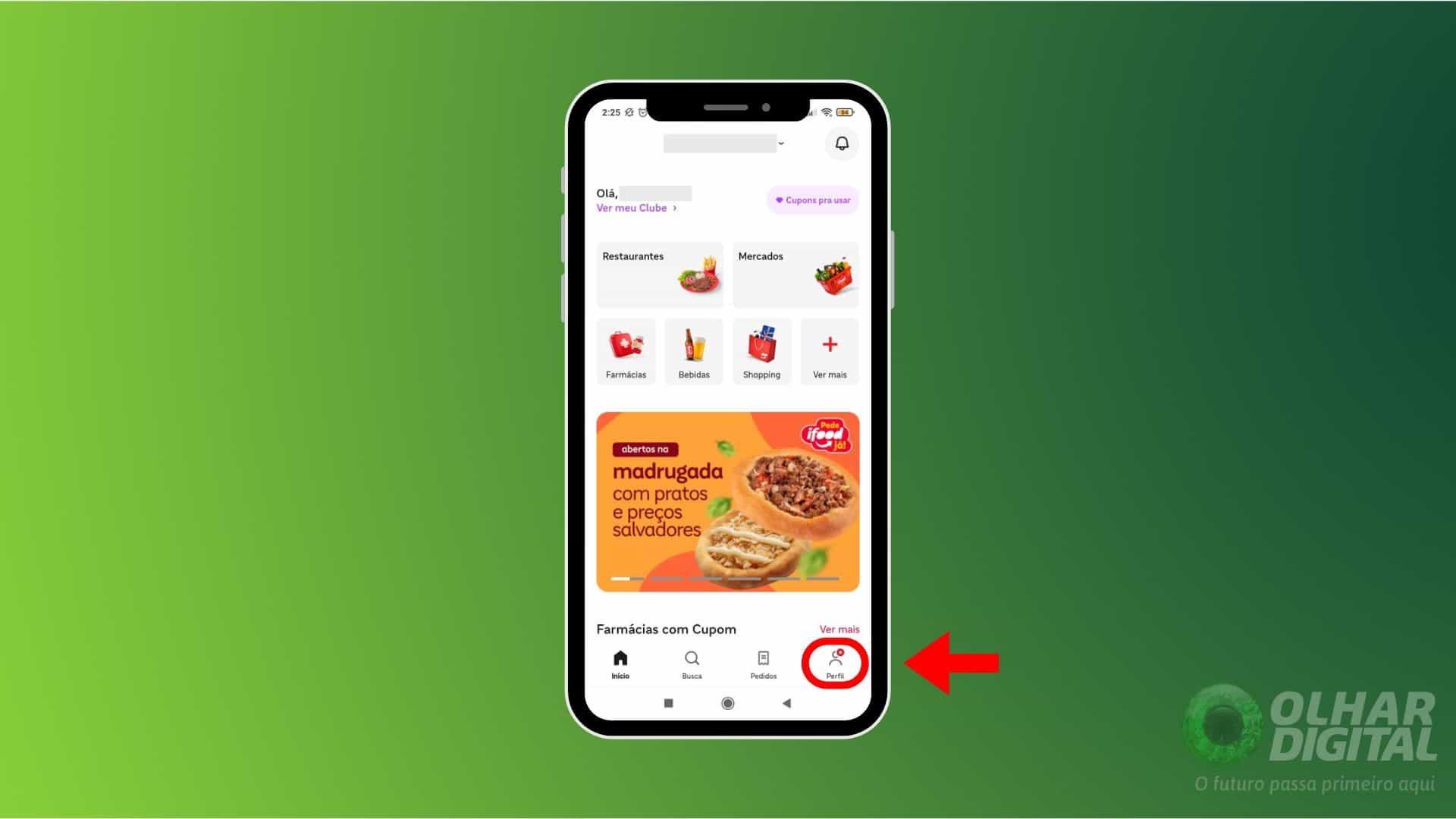 Tela do perfil no aplicativo do iFood