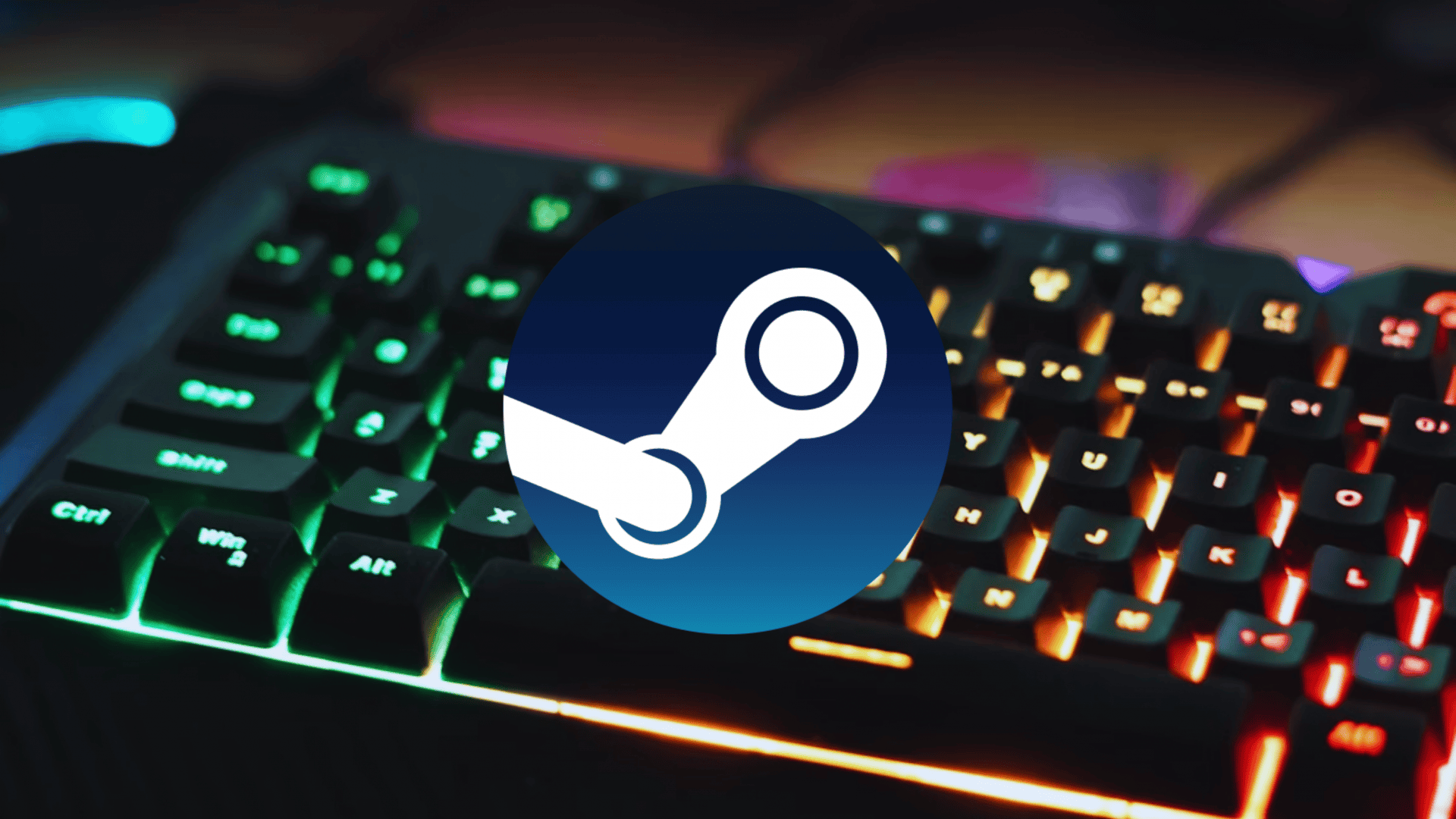 Como recuperar um jogo grátis na Steam Guia Região dos Lagos 9 Ilustração mostrando o ícone do Steam sobre um teclado gamer com luzes RGB