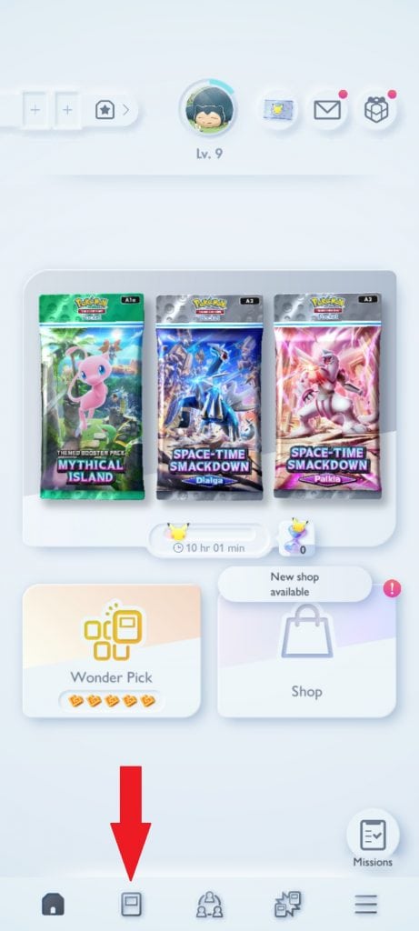 Tela do aplicativo Pokémon TCG Pocket mostrando a seção 'Minhas Cartas'.