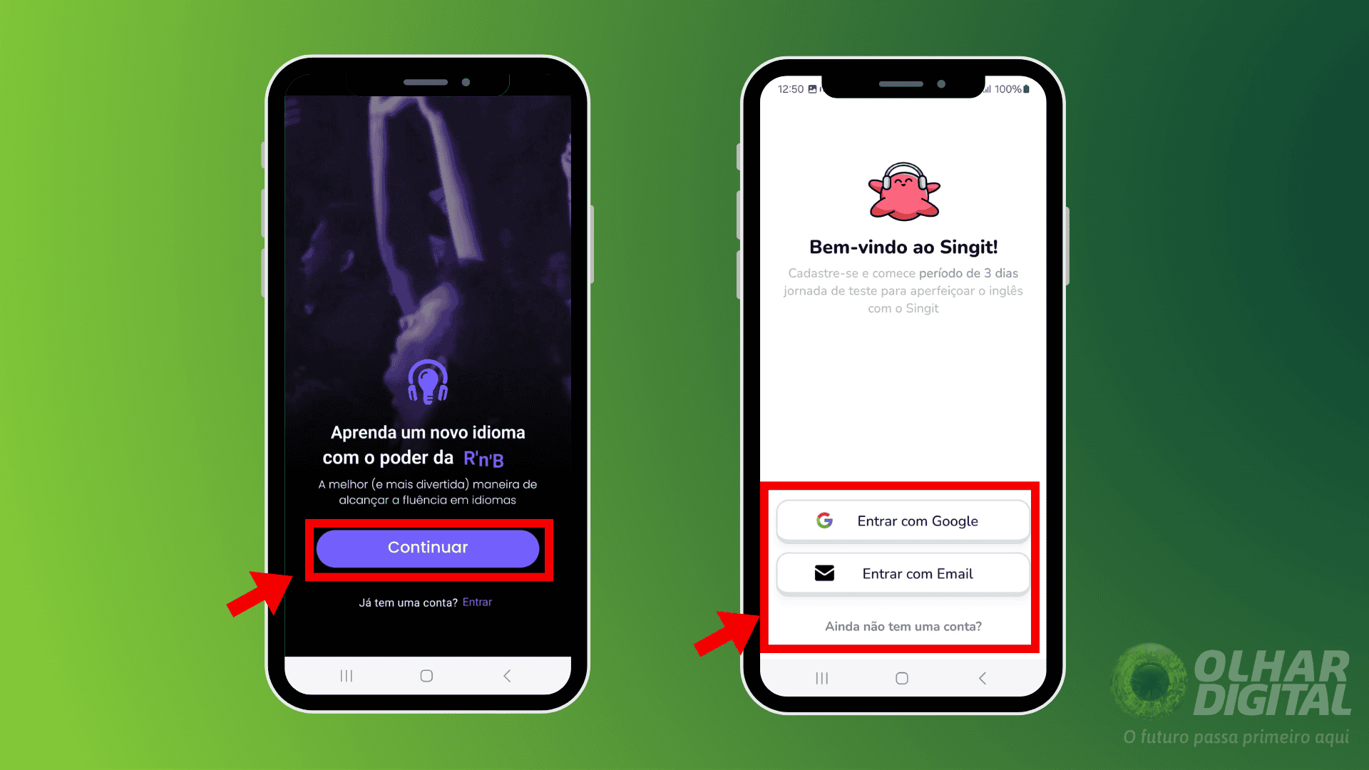 Passo 1 para o uso do app Singit