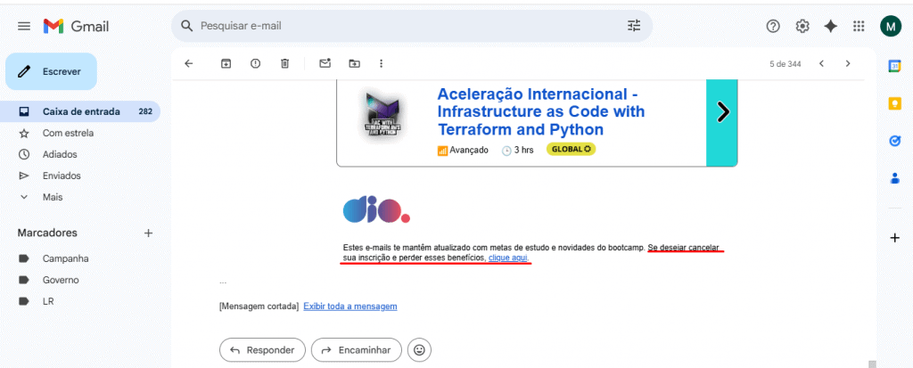 Confira 8 sugestões para conseguir desaparecer da internet Guia Região dos Lagos 15 Captura de tela do Gmail com newsletters