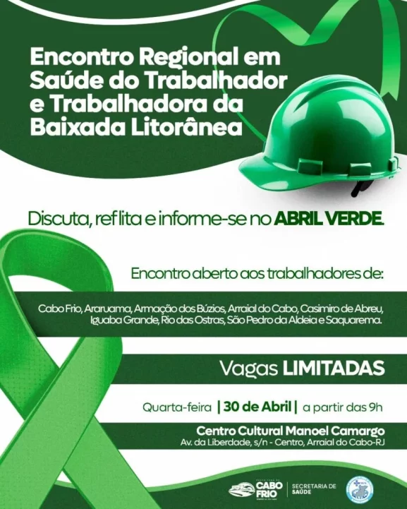 Cabo Frio: CEREST abre inscrições para “Encontro Regional em Saúde do Trabalhador e Trabalhadora da Baixada Litorânea”