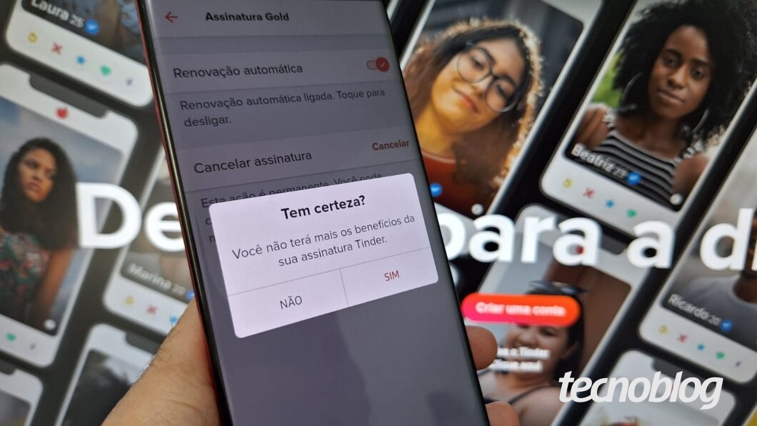 Imagem do celular mostrando como cancelar a assinatura no Tinder