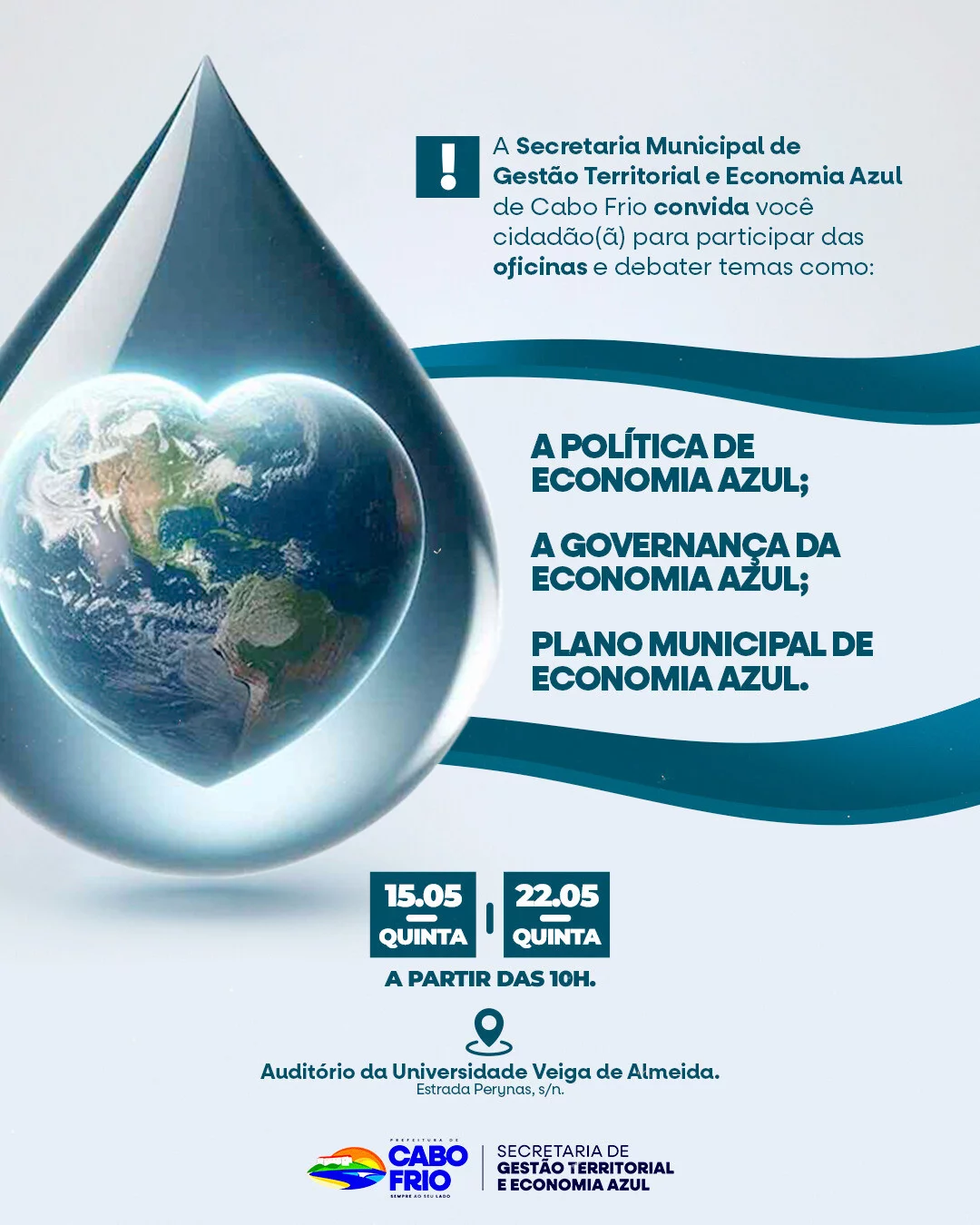 Secretaria de Gestão Territorial e Economia Azul de Cabo Frio vai realizar oficinas para debater temas da política de economia azul