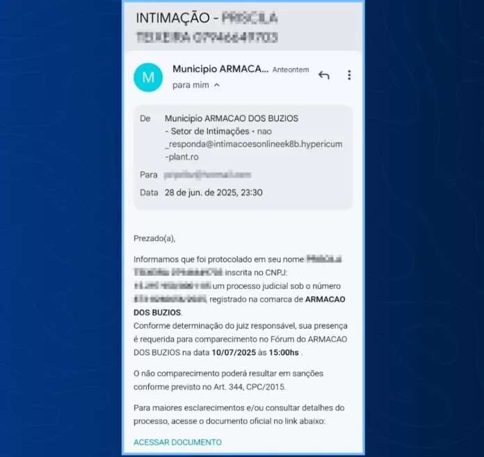Prefeitura de Búzios alerta para falsos e-mails com intimações judiciais