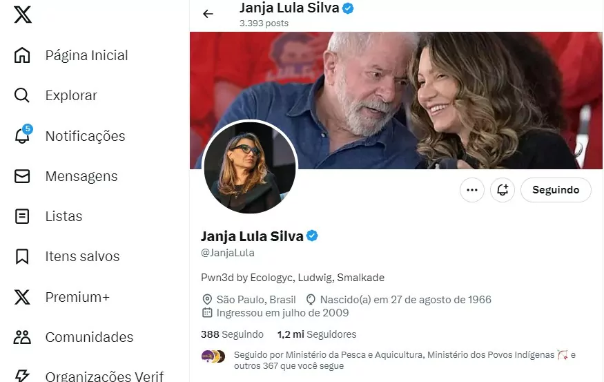 X bloqueia perfil de Janja a pedido da PF