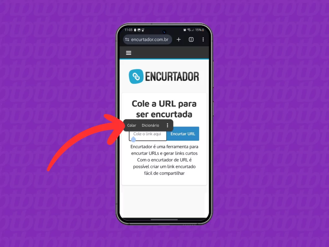 Como encurtar um link? Conheça 3 opções grátis para reduzir uma URL Guia Região dos Lagos 39 Captura de tela do site Encurtador mostra como colar o link que será encurtado