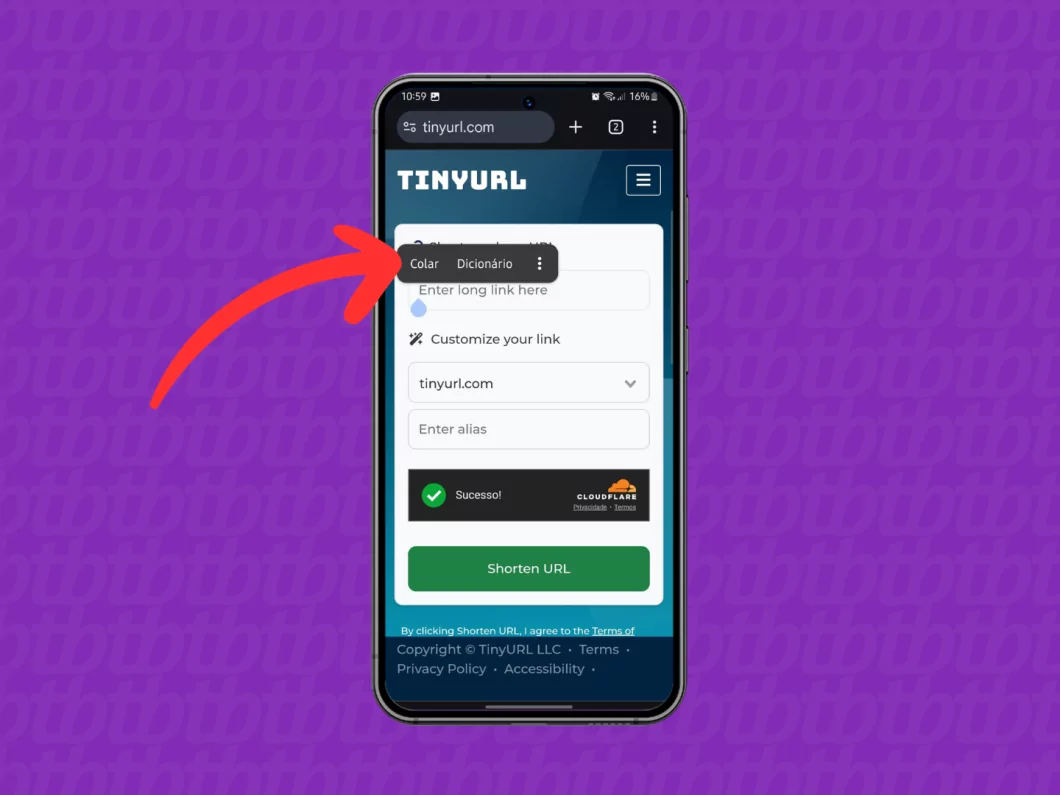 Como encurtar um link? Conheça 3 opções grátis para reduzir uma URL Guia Região dos Lagos 29 Captura de tela do site TinyURL mostra como colar uma URL longa para ser encurtada