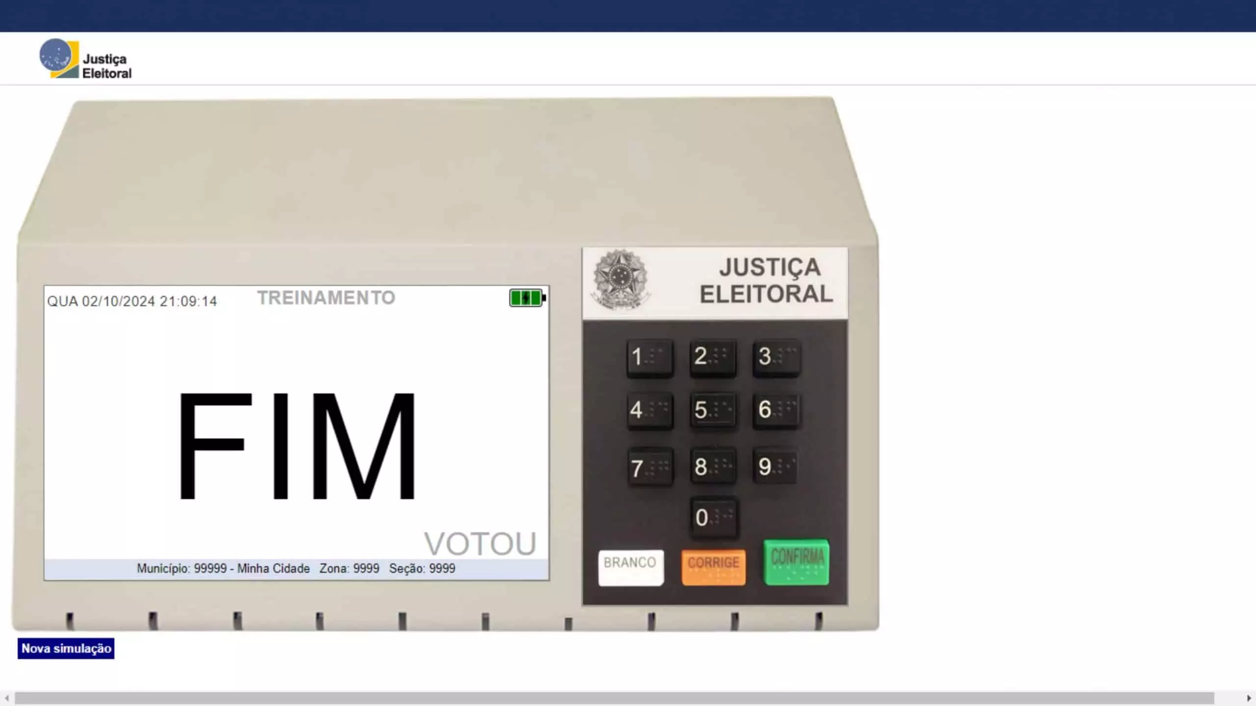 Finalizando a votação no simulador