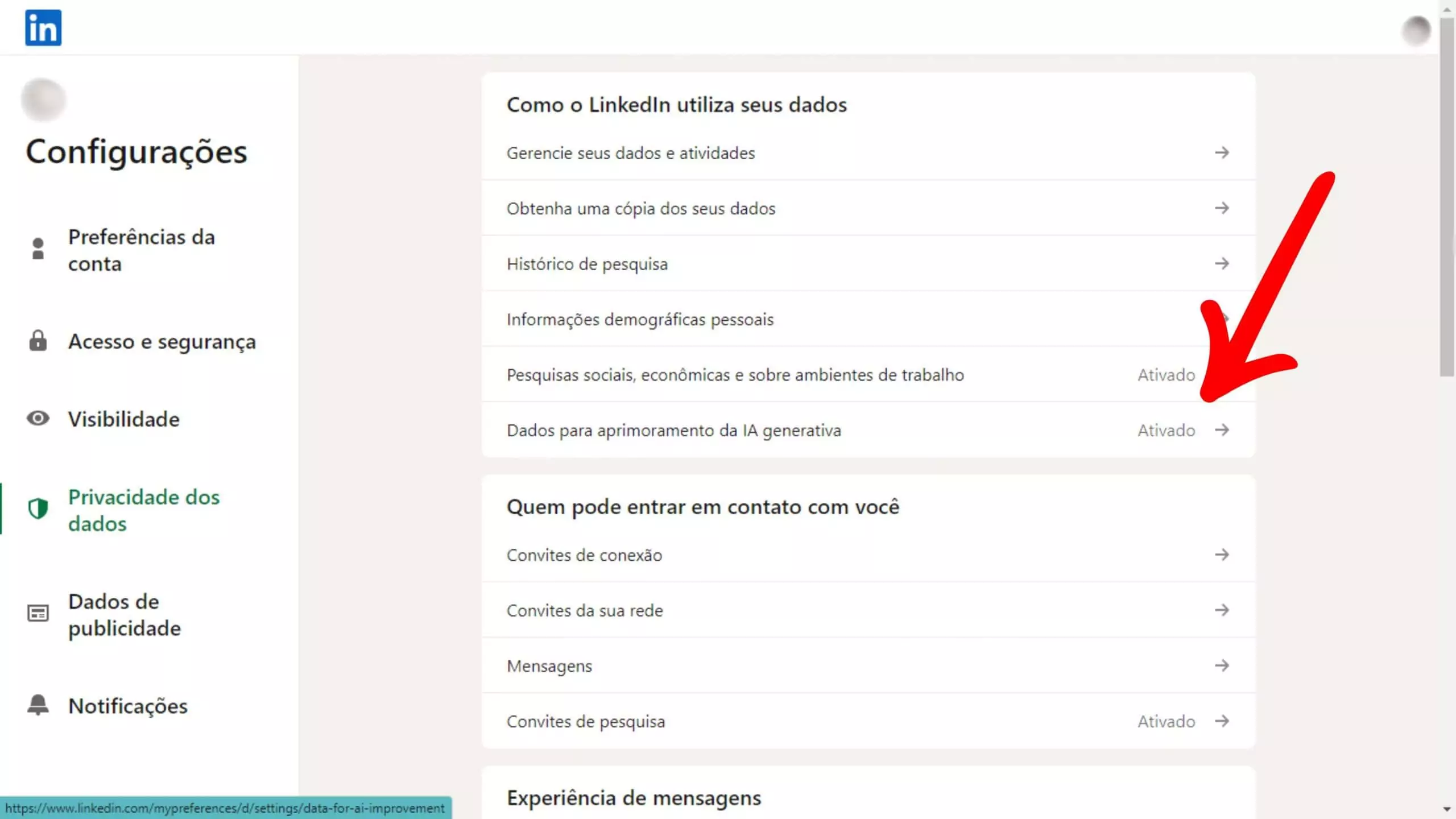 Aprimoramento de IA no LinkedIn