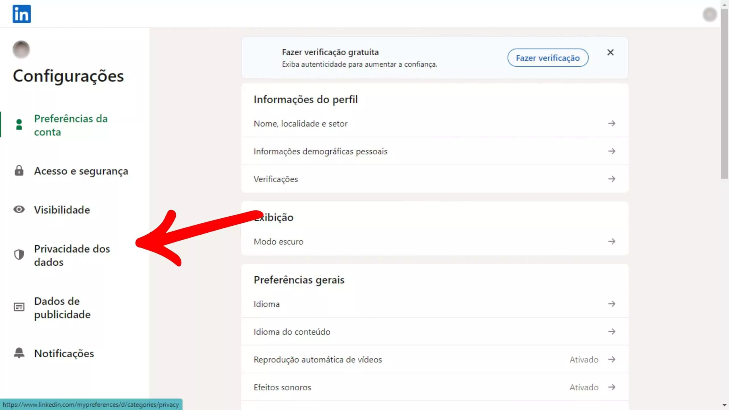 Privacidade de Dados do LinkedIn