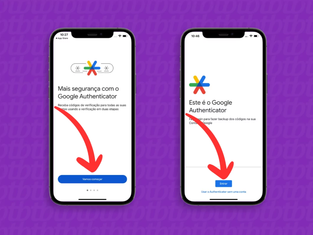 Login no Google Authenticator Captura de tela do aplicativo Google Authenticator mostrando o processo de login