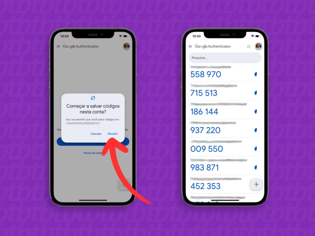 Sincronização dos códigos do Google Authenticator Captura de tela do Google Authenticator indicando como sincronizar os códigos