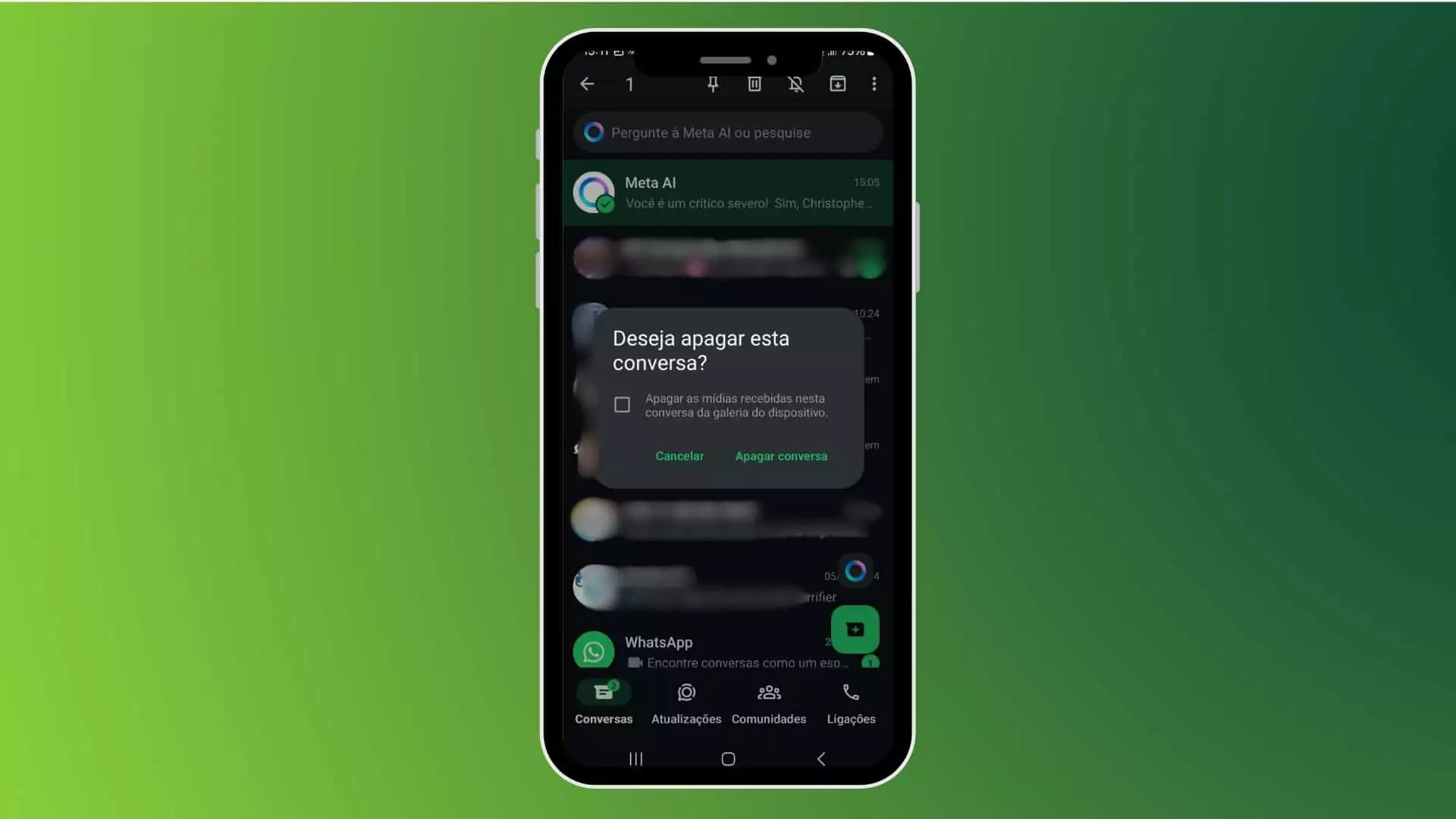 Confirmação de exclusão de conversa no WhatsApp