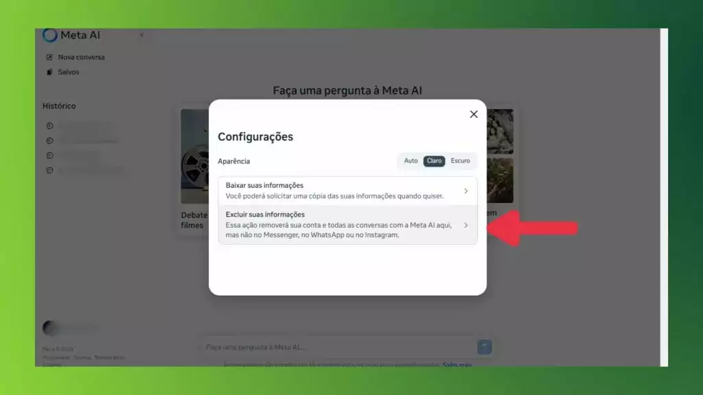 Configurações do Meta AI