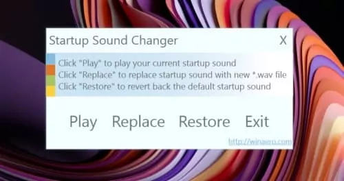Tela do aplicativo Startup Sound Changer Aplicativo Startup Sound Changer para Windows 11