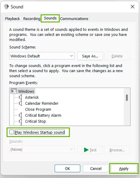 Desativar som de inicialização Windows 11 Desativando o som de inicialização do Windows 11