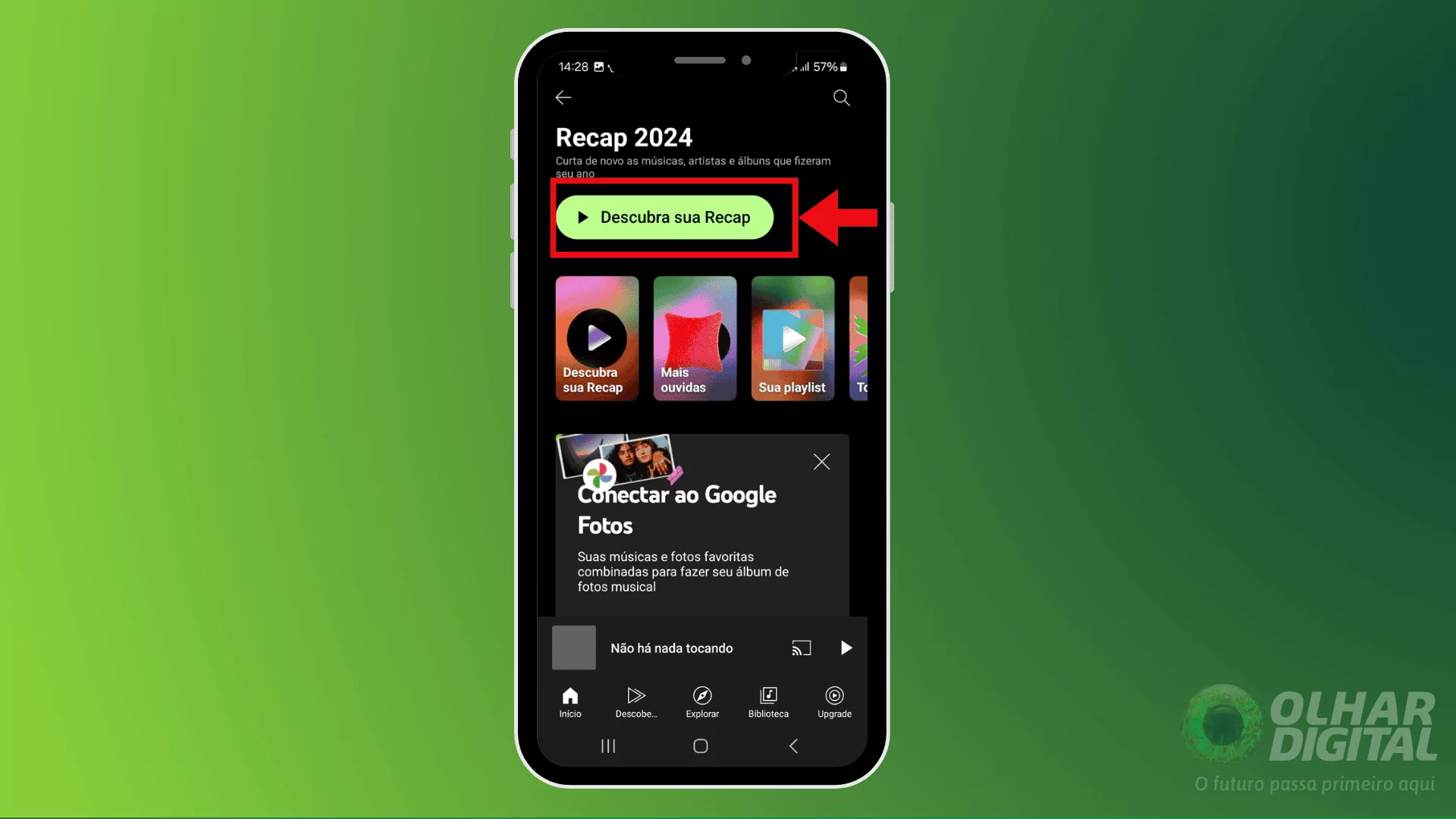 Tela de descoberta da retrospectiva no YouTube Music