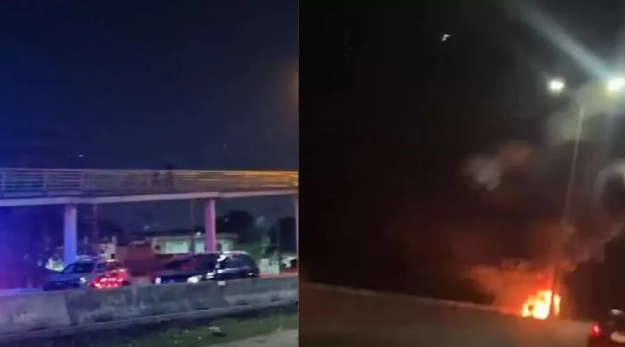 Araruama: BR-101, em SG, fechada após incêndio em ambulância