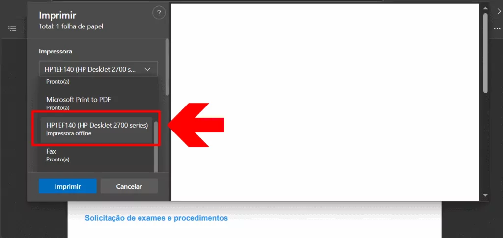 Impressora fora do ar? Descubra como solucionar o problema Guia Região dos Lagos 2 imagem mostra o status OFF-LINE de uma impressora num pc