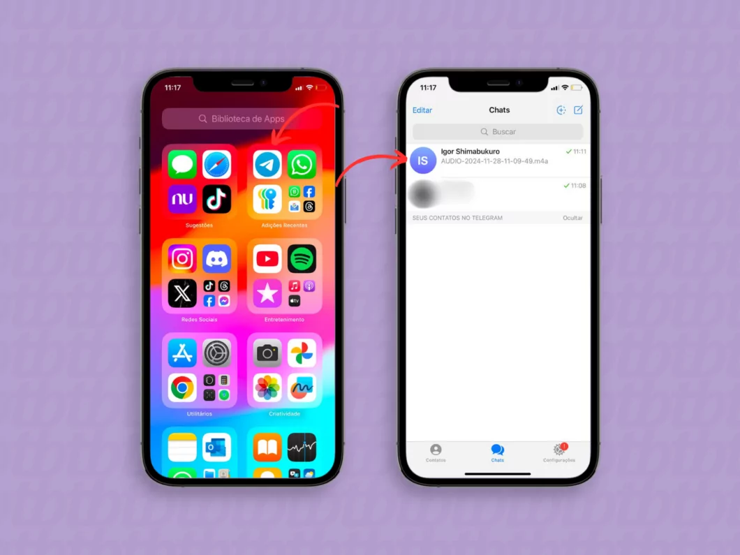 Abrindo um bate-papo do Telegram pelo iPhone Abrindo um bate-papo do Telegram pelo iPhone