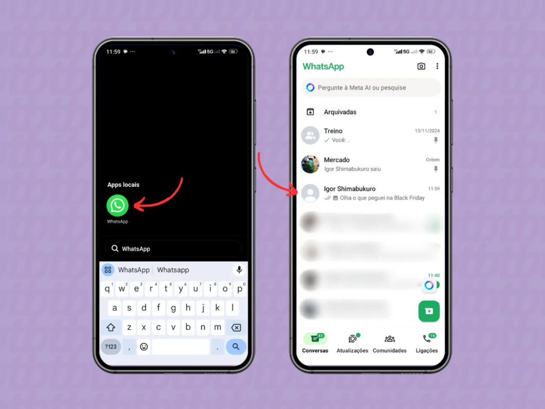 Abrindo uma conversa do WhatsApp pelo Android Abrindo uma conversa do WhatsApp pelo Android