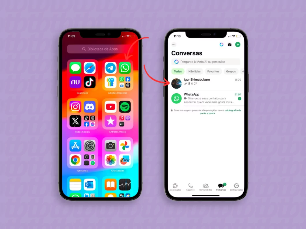 Abrindo uma conversa do WhatsApp pelo iPhone Abrindo uma conversa do WhatsApp pelo iPhone