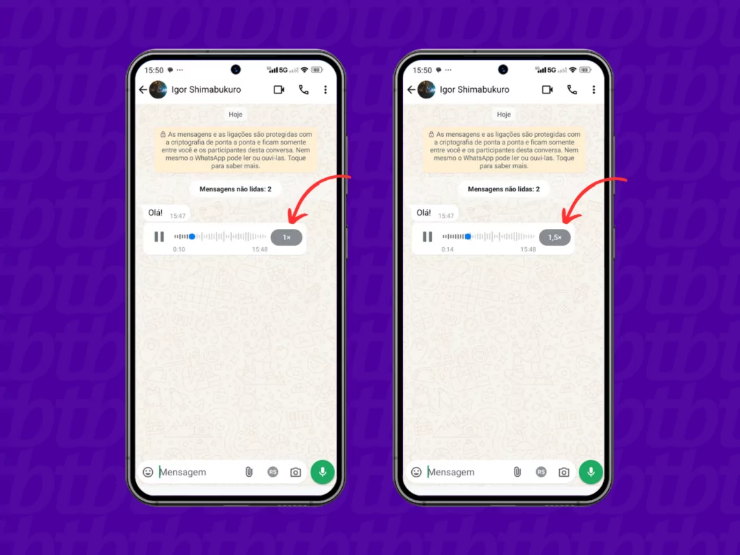 Acelerando a reprodução do áudio no WhatsApp Acelerando a reprodução do áudio no WhatsApp