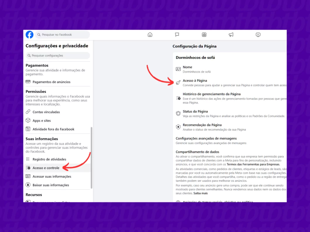 Como remover uma página do Facebook pelo celular ou computador Guia Região dos Lagos 19 Acessando a guia Acesso e controle do Facebook