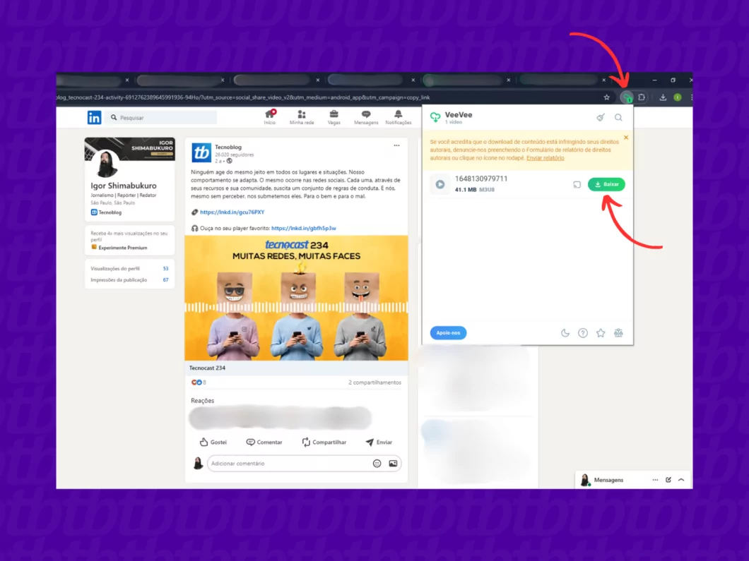 Como salvar vídeos do LinkedIn pelo celular ou computador Guia Região dos Lagos 14 Baixando o vídeo do LinkedIn com o VeeVee