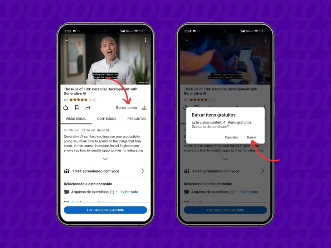 Como salvar vídeos do LinkedIn pelo celular ou computador Guia Região dos Lagos 18 Baixando os conteúdos do curso no LinkedIn Learning