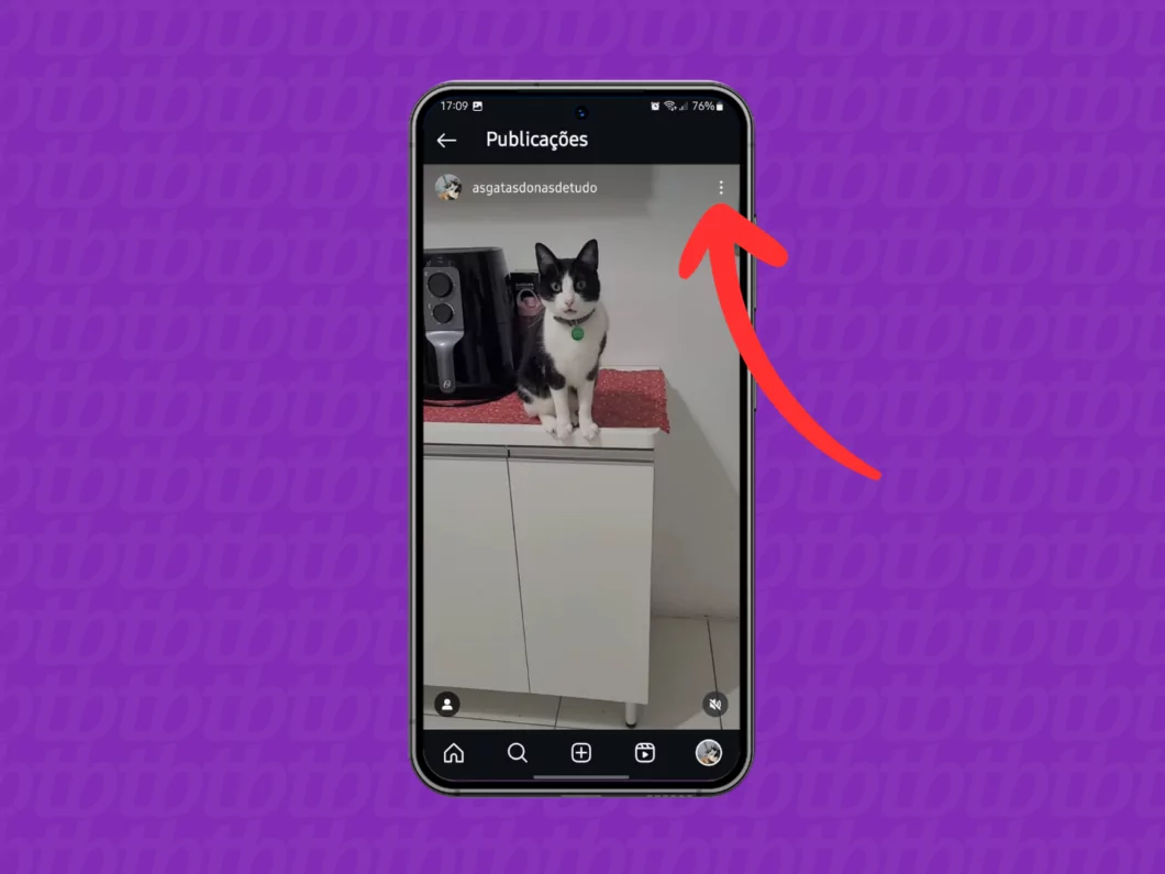 Como prender ou soltar uma imagem no Feed do Instagram Guia Região dos Lagos 15 Captura de tela do Instagram mostrando como acessar opções de publicação