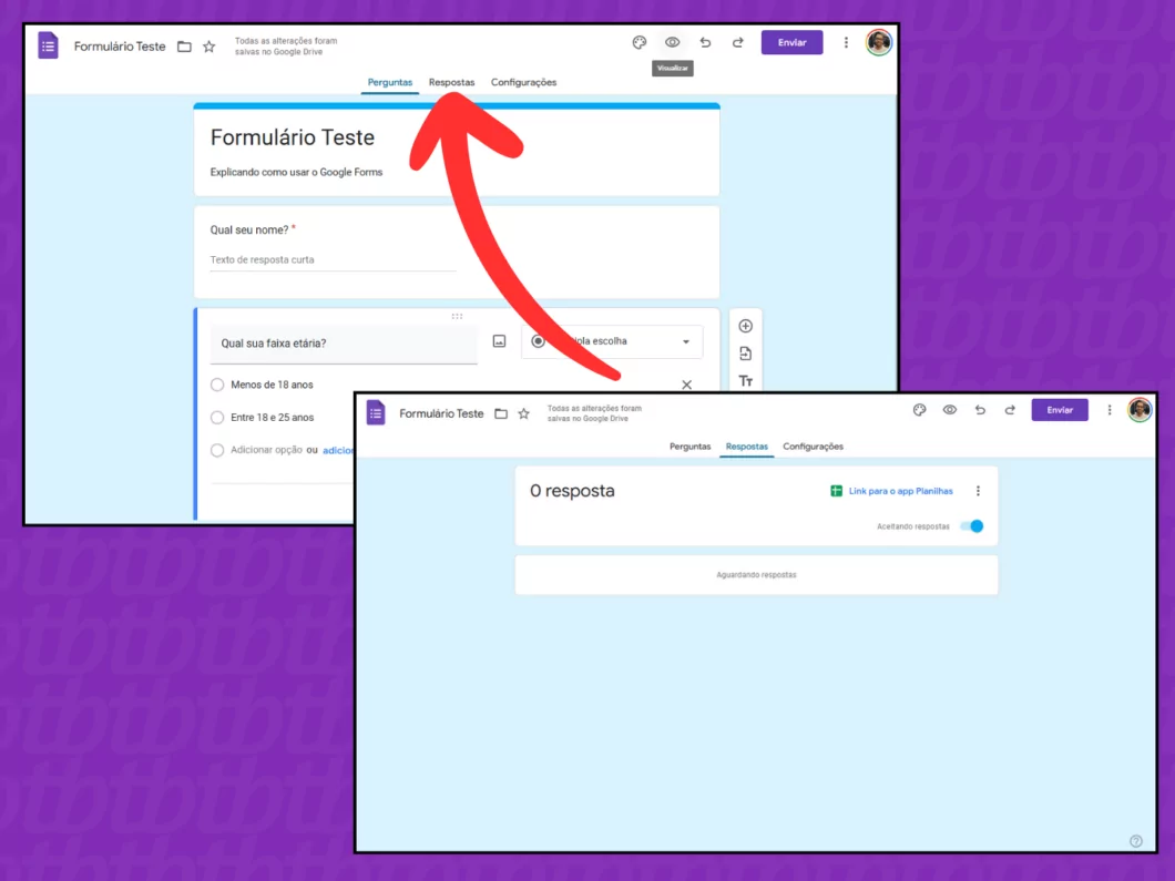 Captura de tela do site Google Forms no PC mostra como ver as respostas do formulário Captura de tela do site Google Forms no PC mostra como ver as respostas do formulário