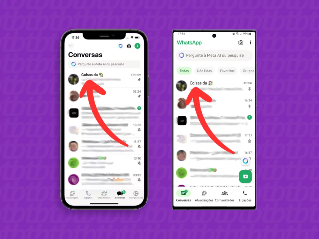 Como deixar um grupo do WhatsApp pelo celular ou computador Guia Região dos Lagos 11 Tela do WhatsApp no iPhone e no Android ilustrando como acessar um grupo