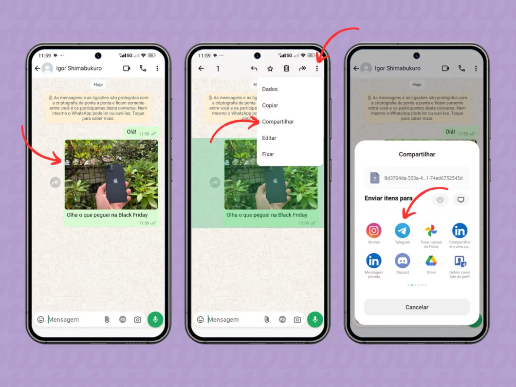 Compartilhando áudios e mídias do WhatsApp para o Telegram Compartilhando áudios e mídias do WhatsApp para o Telegram