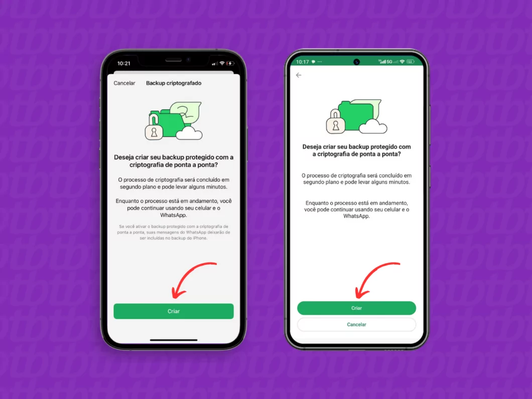 Confirmando a criação de backup criptografado do WhatsApp Confirmando a criação de backup criptografado do WhatsApp