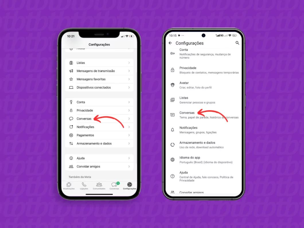 Entrando na seção 'Conversas' do menu do WhatsApp Entrando na seção 'Conversas' do menu do WhatsApp