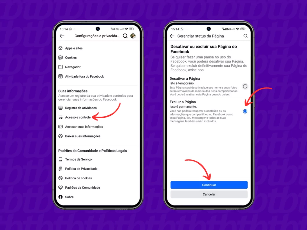 Como remover uma página do Facebook pelo celular ou computador Guia Região dos Lagos 14 Excluindo a página do Facebook pelo celular