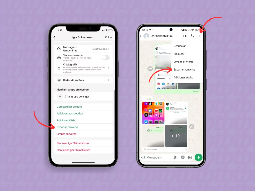 Exportando uma conversa do WhatsApp Exportando uma conversa do WhatsApp