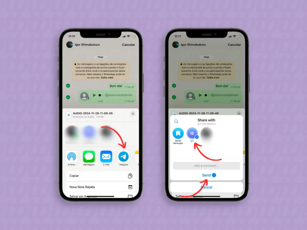 Selecionando o chat do Telegram a receber as mensagens do WhatsApp Selecionando o chat do Telegram a receber as mensagens do WhatsApp