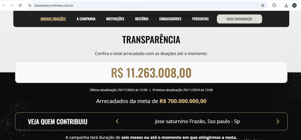 Contador da campanha Doe Arena Corinthians Contador de arrecadação da Doe Arena Corinthians