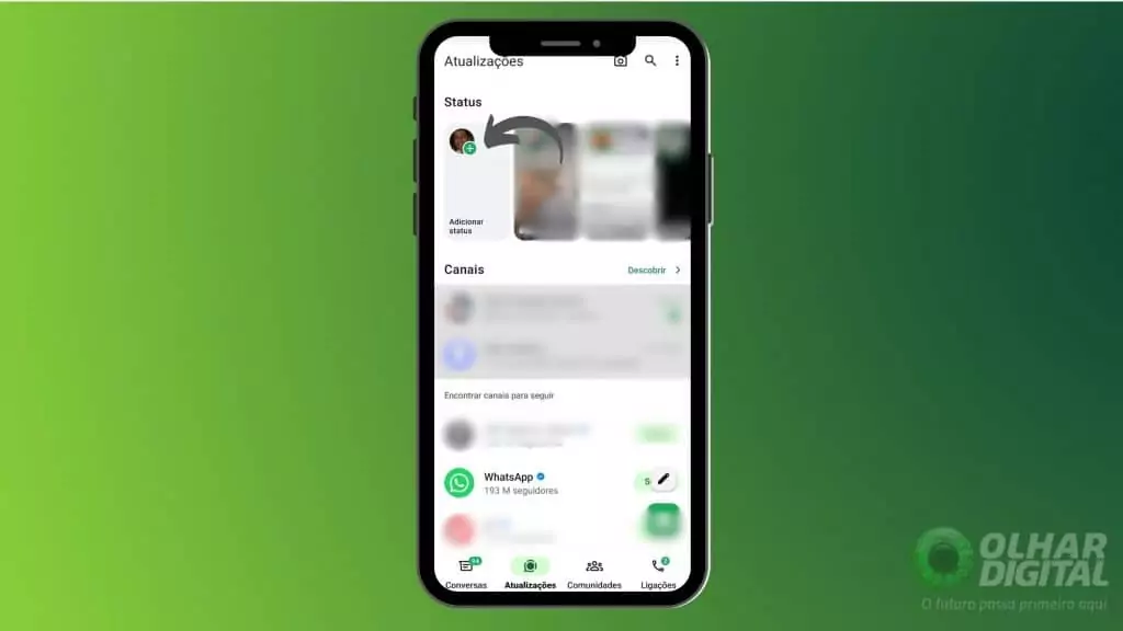 Processo de postagem de status no WhatsApp Adicionando um novo status