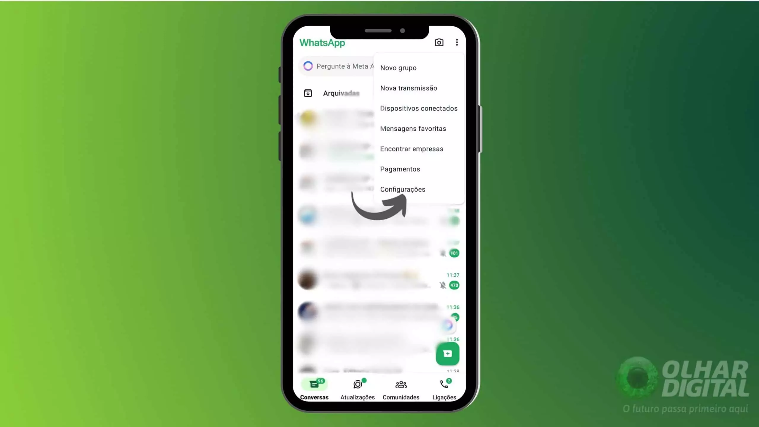 Acessando Configurações no WhatsApp