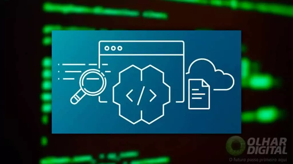O que são front end, back end e full stack na programação? Guia Região dos Lagos 4 Logomarca do assistente IA de programação da Amazon com códigos de programação ao fundo