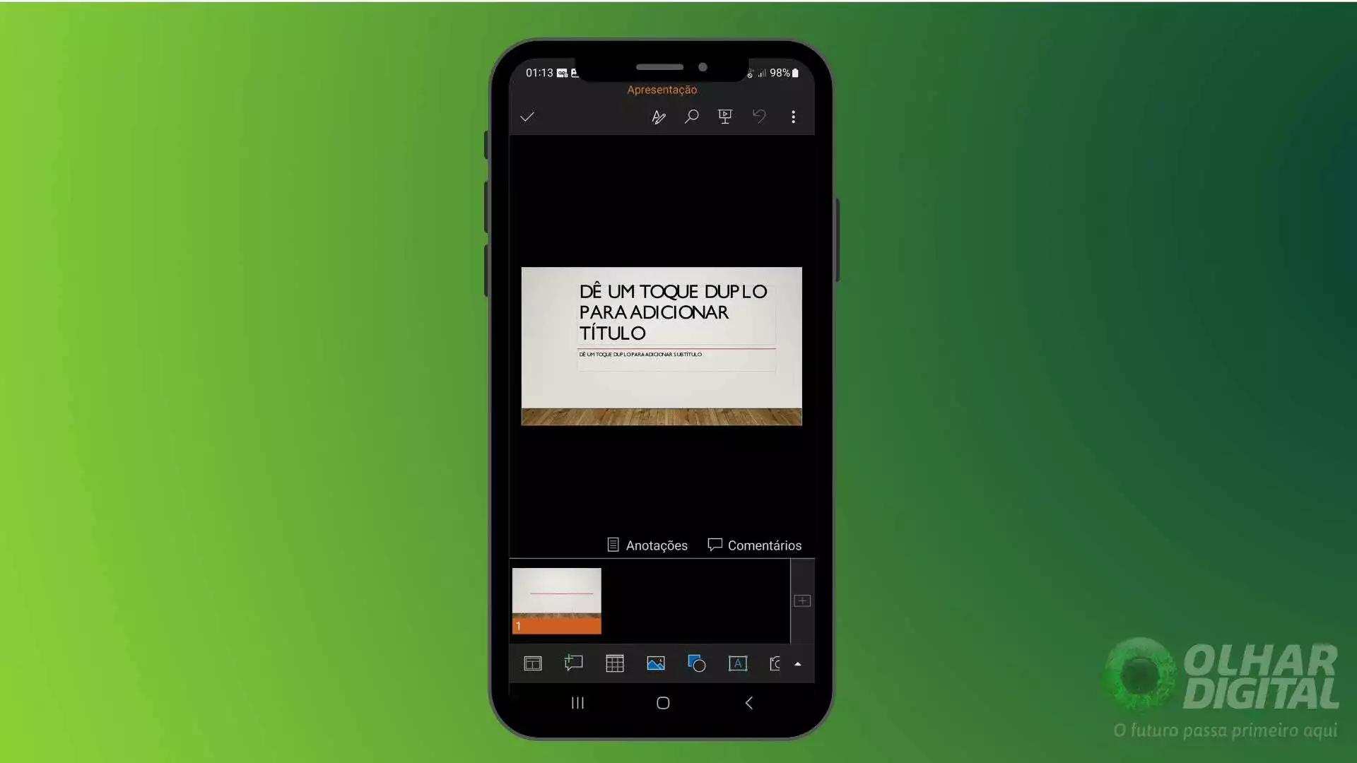 Adicionando título ao slide no PowerPoint